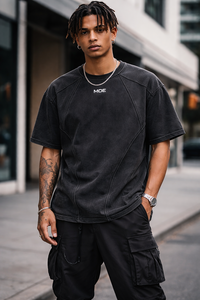 เสื้อยืดผู้ชายทันสมัยเสื้อยืดผ้าฝ้ายลายล้างกรดไซส์ใหญ่พิเศษเสื้อสำหรับผู้ชายเสื้อยืดแบบเย็บติด - Product Image 5