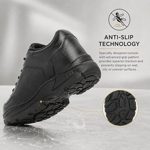 Men's Steel Toe Safety Shoes Leather Upper Rubber Outsole Lace-up <b>Waterproof</b> Breathable Mesh Lining Black <b>Work</b> Boots Factory Use - Product Image 3