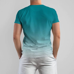 T-shirt décontracté tricoté à manches courtes et col rond pour homme, coupe classique, coloris bleu et blanc contrastés - Product Image 2