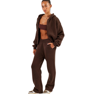 Womens Two Piece Hooded Tracksuit Full <b>Zip</b> Crop Sweatshirt Long Sleeve Elastic Waist Cuffed Jogger <b>Trousers</b> Casual Lounge Outfit - Product Image 1