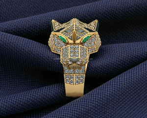 Anillo de compromiso y aniversario de boda de plata de ley 925 con moissanita en forma de flor y cabeza de pantera, chapado en rodio, estilo hip hop, diseño de racimo. - Product Image 2