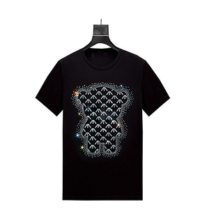 High Quality 100% Cotton Casual Solid Women's Rhinestone T-Shirts OEM Custom Printed O-Neck for Ladies Women's Rhinestone - Product Image 2