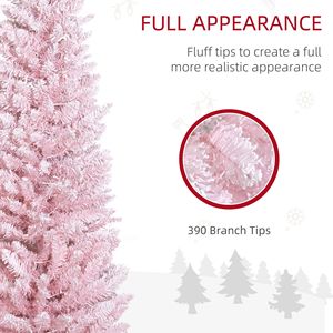 Albero di Natale Artificiale Sottile da 1,8 m con Rami Rosa Realistici e Luci LED Bianche Calde, Luci Natalizie a Forma di Matita - Product Image 6