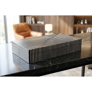 Luxury Decorative Storage <b>Box</b> MDF Resin Striped Design Rectangular Organizer <b>Box</b> with Lid for Home Office Decor - Product Image 1