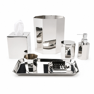 Modern Eco-Friendly Hammered Stainless Steel <b>Bathroom</b> <b>Accessories</b> <b>Set</b> 5-Piece Silver Metal Vanity Organizer for Home Hotel Decor - Product Image 2