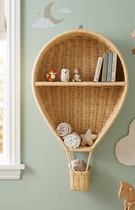 Estante de pared artesanal de ratán natural con forma de globo aerostático, con una o dos niveles de almacenamiento para habitación infantil o dormitorio. - Product Image 4