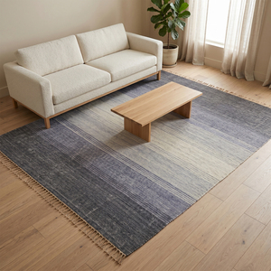Alfombra de Lana Moderna con Rayas, Tejida a Mano, Ecológica, Antideslizante, de Pelo Grueso, con Degradado Gris Contemporáneo, Hecha a Mano - Product Image 4