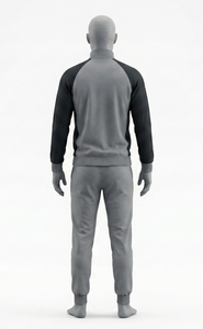 Survêtement gris et noir à manches raglan pour homme, coupe classique, veste décontractée unie en tricot avec fermeture éclair et col montant, idéal pour l'automne - Product Image 2