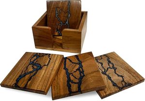 Juego de Posavasos de Resina y Madera, Diseño Rectangular Moderno, Antideslizantes - Product Image 3