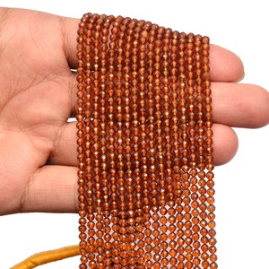 Cuentas redondas microfacetadas de Hessonita AAA de 3mm-4mm, cuentas sueltas de granate Hessonita natural, piedra semipreciosa para la fabricación de joyería. - Product Image 3