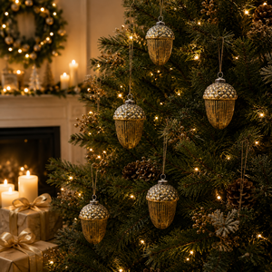 Adorno Navideño de Cristal Dorado con Forma de Bolota, de Alta Calidad, Grabado, Hecho a Mano, Estilo Moderno Vintage, Colgante Decorativo para el Hogar - Product Image 3