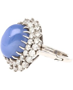 Vintage Women's Cocktail <b>Ring</b> with Natural Sapphire Pave Setting Diamonds 925 <b>Silver</b> Plated September Birthstone Gift - Product Image 1