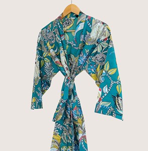 Bata Larga Estampada con Diseño Animal para Mujer, Manga Larga, Cuello en V, Suave, Informal, para Verano, 100% Poliéster Tejido, Cierre con Cordón - Product Image 6