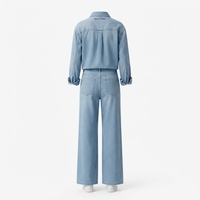 Ensemble chemise en jean bleu clair et jean à jambes larges pour femme, tenue décontractée en denim deux pièces, mode streetwear