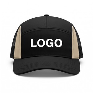Unisex 6-Panel Trucker <b>Hat</b> Black With Beige Contrast Mesh Back Adjustable Strap Casual Spring Summer <b>Cap</b> - Product Image 5