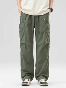 Pantalones Cargo de Nylon Color Oliva para Hombre, Corte Relajado, Ligeros, con Cordón en la Cintura, Estilo Casual Urbano, Proveedor al por Mayor - Product Image 2