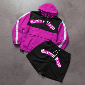 Custom Two Piece Set Breathable Waterproof Nylon Sublimation Windbreaker Men's Zip Hoodie <b>Jacket</b> Sweat Shorts Tracksuits Winter - Product Image 5