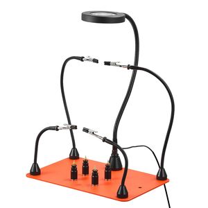 Strumento di saldatura magnetico a terza mano con 4 bracci flessibili e lampada d'ingrandimento a LED 3X per saldature PCB di precisione - Product Image 2