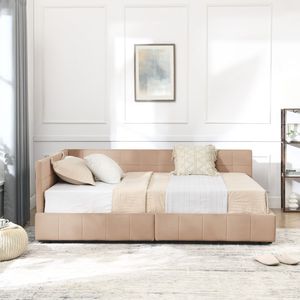 Letto contenitore matrimoniale trapuntato con schienale e braccioli confortevoli, divano letto imbottito per camera da letto - Product Image 5