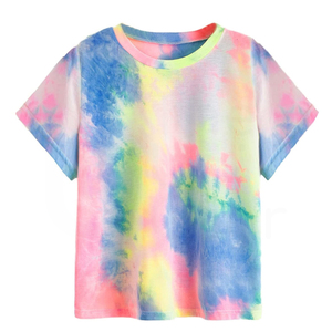 Camiseta de Manga Corta con Cuello Redondo y Estampado Tie-Dye para Hombre, Informal, Tejida, con Patrón de Arcoíris, Corte Regular, Transpirable, 100% Algodón - Product Image 3