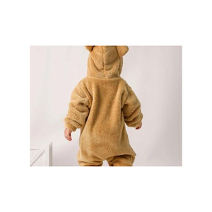 Cute Brown Faux Fur Hooded Footies For Infants & Toddlers Soft Winter Onesie With Zipper Closure Unisex Full Sleeve - Product Image 5