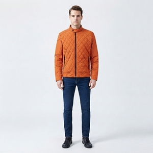 Men's Fashion <b>Quilted</b> Bomber <b>Jacket</b> Diamond <b>Pattern</b> Stand Collar Full Zip <b>Jacket</b> - Product Image 4