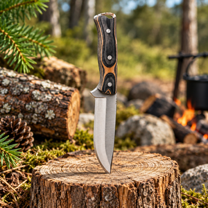 Couteau de chasse artisanal en acier D2 avec manche en bois de rose et étui en cuir, couteau à lame fixe pour le bushcraft, le camping et la survie - Product Image 4