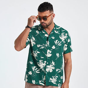 เสื้อเชิ้ตแขนสั้นสีสนิมสำหรับผู้ชาย ติดกระดุม ลายดอกไม้สีขาวนุ่มนวล—ความหรูหราแบบสบายๆ พร้อมความรู้สึกทันสมัยและสดชื่น - Product Image 3