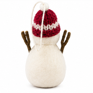 El Mejor Adorno de Muñeco de Nieve de Fieltro de Lana Hecho a Mano del Himalaya, Ecológico, Certificado de Comercio Justo, Sombrero Rojo y Blanco, Botones Marrones, Decoración Navideña para Interiores - Product Image 2