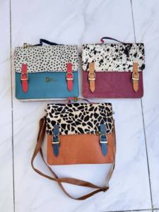 Nouveau sac à main en cuir recyclé de style western, sac à main multicolores pour femmes, sac à bandoulière élégant en fourrure de vache, multi-usages - Product Image 5