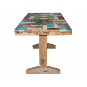 Mesa de Bar de Madera Reciclada de Barco con Tapa de Retazos Estilo Anders, Sistema de Patas Desmontable, Color Rústico Sostenible, Mueble de Pub Original - Product Image 6