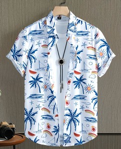 Camisa Casual de Manga Corta para Hombre, Estampado Tropical, Cintura Media, Estilo Hawaiano para Vacaciones de Verano - Product Image 1