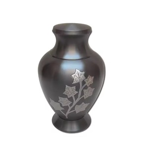 Urnes funéraires en laiton brillant gris pour adultes, urne commémorative avec bande sculptée, élégante, pour cendres humaines, fournitures funéraires - Product Image 2