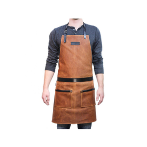 ผ้ากันเปื้อนเชฟสีน้ำตาลแบบสวมใส่สบายสำหรับร้านอาหารและบาร์  สำหรับผู้ชายและผู้หญิง  ทำจากผ้าไหมลายนูน  ติดกระดุมแป๊ก - Product Image 5