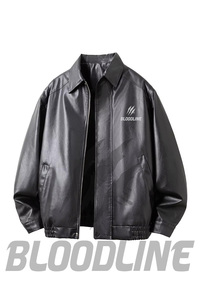 BLOODLINE Men's Black PU Leather Jacket Turn-<b>down</b> Collar Zipper Closure Casual Style Autumn Wear - Product Image 5