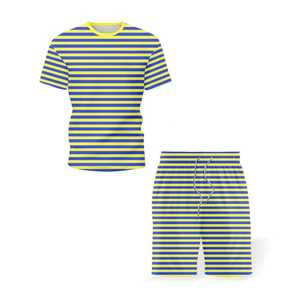 Ensemble t-shirt et short rayés rouge et blanc pour homme, col rond, décontracté, respirant, vêtements d'été, coton tricoté - Product Image 2