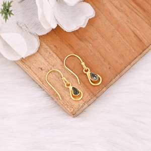 Natural Green Tourmaline Teardrop Gold Plated Brass <b>Hook</b> <b>Earrings</b> for Women Trendy Gift - Product Image 2