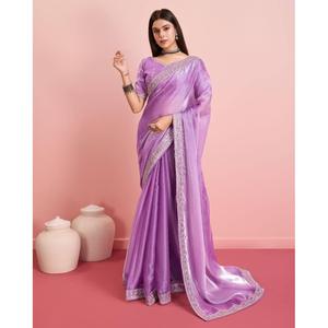 Atractiva Secuencia de bordado de seda con Sari de trabajo de codificación con blusa sin costuras en púrpura - Product Image 1