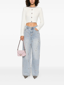 Jean en denim délavé à l'acide pour homme, coupe ample, respirant, style streetwear hip-hop Y2K, avec strass, idéal pour l'été - Product Image 2