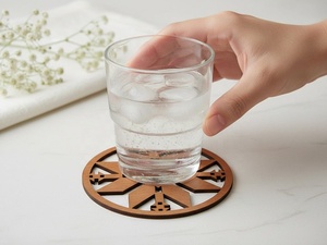 Nordic Compass Rose Laser Cut Solid Wood Coaster Handcrafted Heat Resistant Drink Mat Rustic <b>Table</b> <b>Protector</b> Coffee Tea - Product Image 2