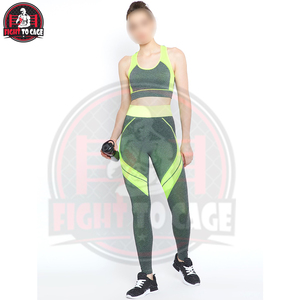 Two-Piece Yoga Set Push-Up <b>Bra</b> & Tummy Control Best Quality Fitness Set Women Green & Grey Printed Gym Legging & <b>Bra</b> Set - Product Image 4