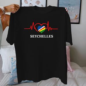 T-shirt pour femme en coton 100% tricoté, imprimé décontracté avec motif de drapeau des Seychelles, coupe confortable - Product Image 2