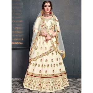Lehenga Choli de Seda Bordada para Novia, Estilo Princesa Moderno con Lazo y Plumas, Talla Grande XL - Product Image 1