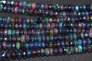 Ethiopian Faceted Rondelle Black <b>Opal</b> Beads 6-8mm Natural Black <b>Opal</b> Customizable Weight Hole Diameter 0.5mm for Jewelry Making - Product Image 2