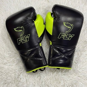Gants de boxe professionnels en cuir véritable de qualité supérieure, best-sellers, Fly Super Lace noir et vert fluo, pour entraînement professionnel - Product Image 2