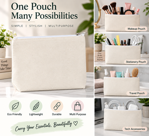 Pochette cosmétique en toile de taille moyenne avec fermeture éclair, style simple, pratique pour le maquillage - Product Image 6