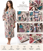 Robe de nuit longue pour femme à imprimé floral, 100% coton, écologique, séchage rapide, thermique, avec cordon de serrage, style bohème, pour la maison et la détente