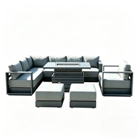 Ensemble de canapés modernes en aluminium, mobilier de jardin durable avec table brasero à hauteur réglable pour balcon, terrasse et cour