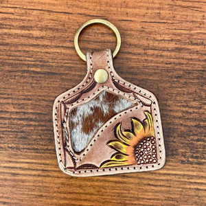 Llavero de cuero personalizado cosido a mano, llavero de girasol de cuero genuino occidental, llaveros de vaquera - Product Image 2