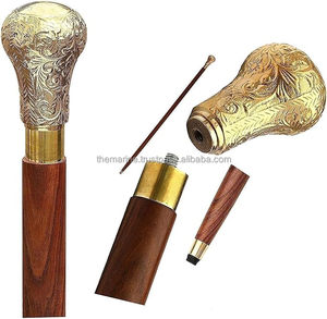 Bastón Plegable de Alta Calidad con Mango de Latón Dorado y Diseño de Perilla, con Base de Madera Marrón para Personas Mayores - Product Image 1